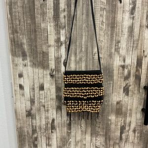 CLEOBELLA LEATHER BUCKET BAG/WOODEN BEADS NWOT